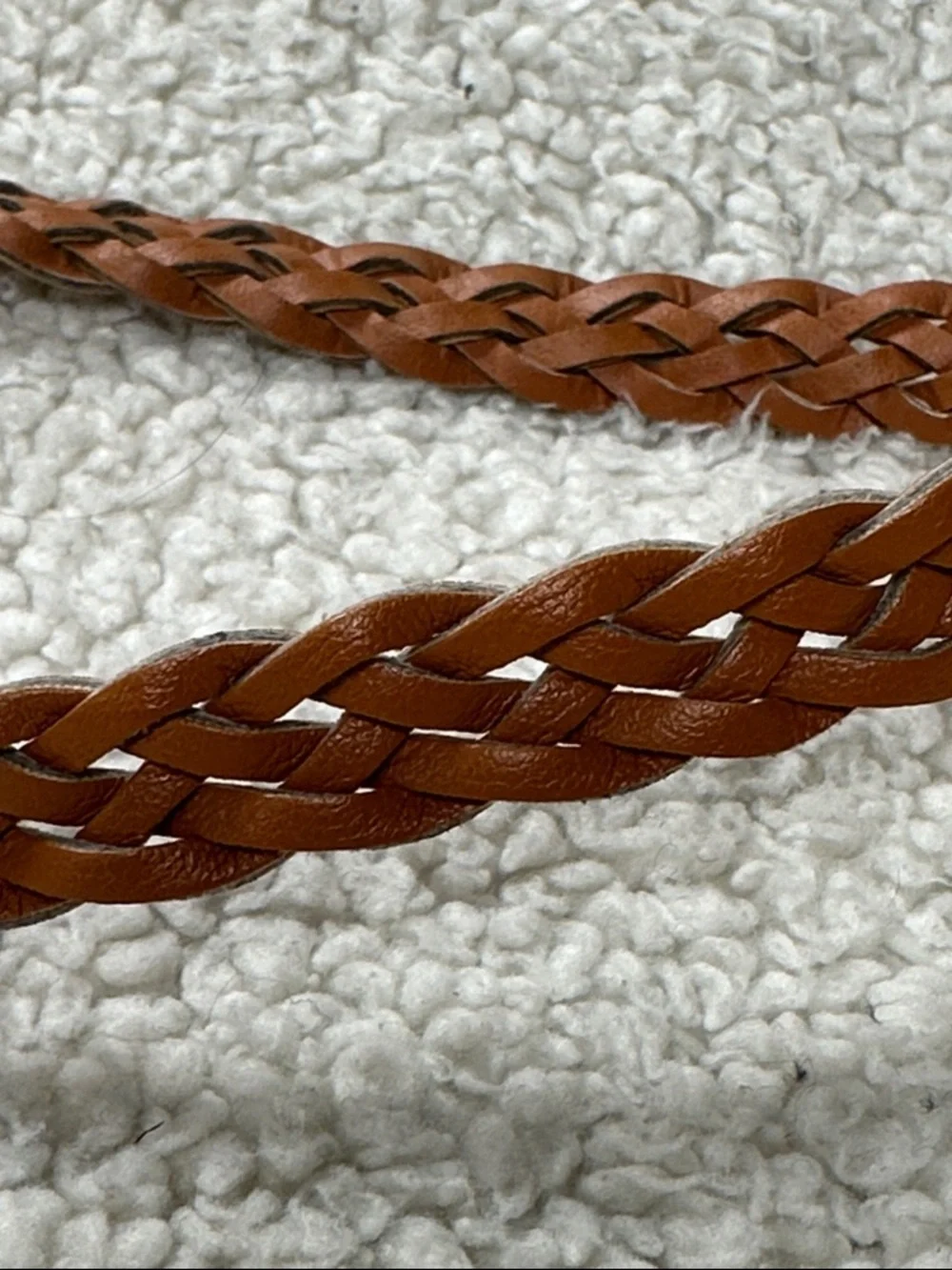 Ultra Skinny Braided Belt Woman’s  Carmel  Brown Vegan Leather Belt, L / XL